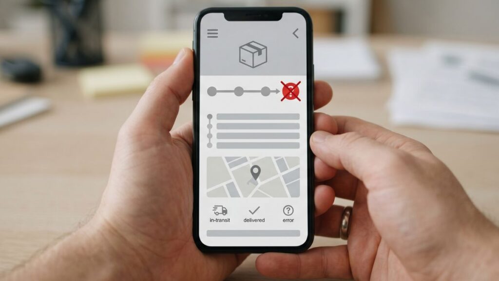 App de rastreo de Correos México mostrando estatus no disponible en paquete