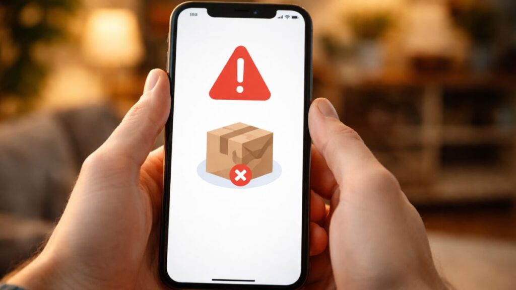 Notificación de intento de entrega fallido en app de rastreo de paquete