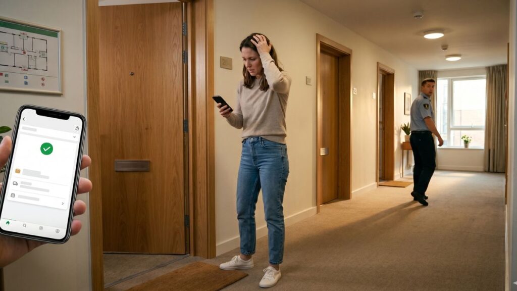 Persona revisando app de rastreo que marca paquete entregado pero no lo recibió